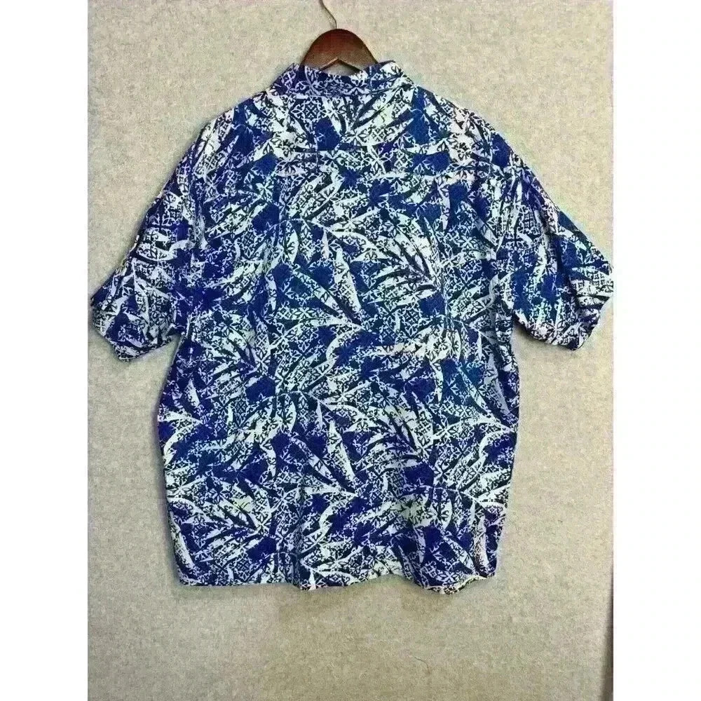 NWT 100% Silk Island Republic Men’s XXL Hawaiian Shirt Button Up Blue Floral - Picture 11 of 11